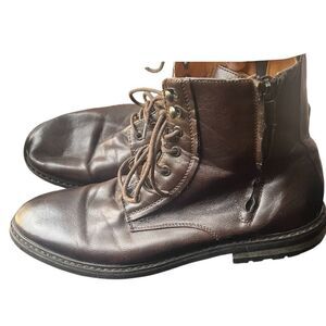 Men's Brown Double Side Zip Vegan Leather Boots Size 10.5